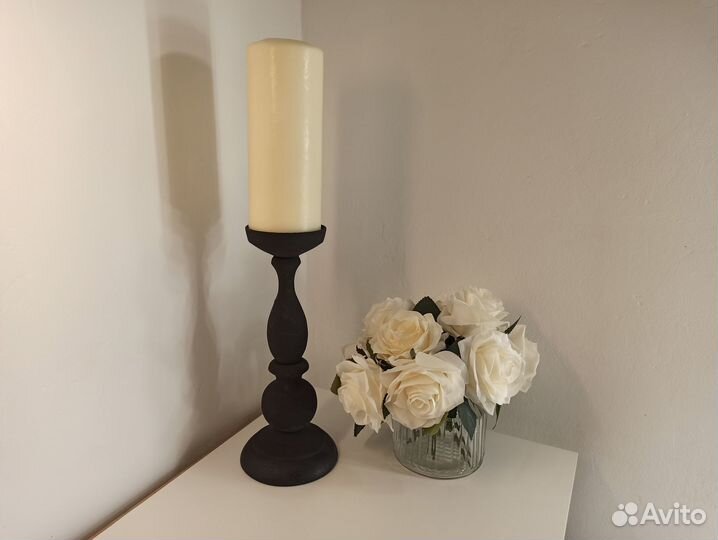 Подсвечник деревянный черный матовый 27см