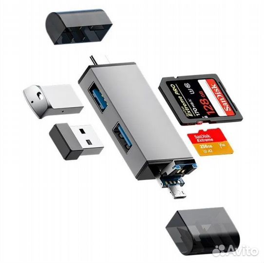 USB-концентратор картридер 2хUSB 3.0 SD TF Type-C