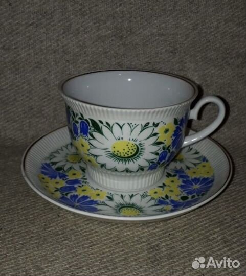 Чайная пара Ромашки фарфор лфз СССР Богданова