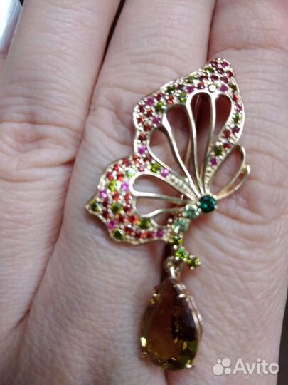 Золотая брошь 585 пробы с камнями