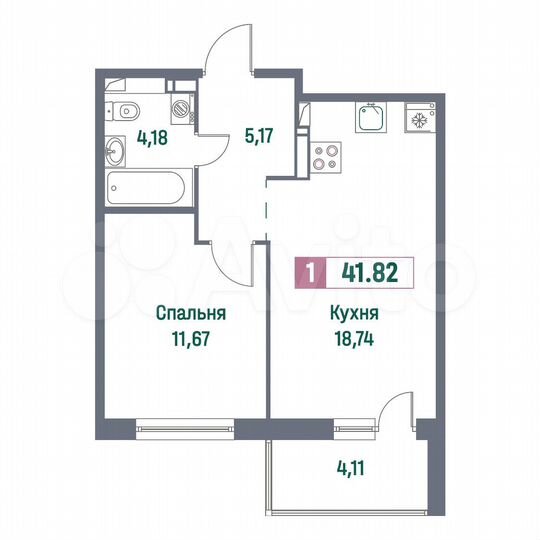 1-к. квартира, 41,8 м², 15/16 эт.