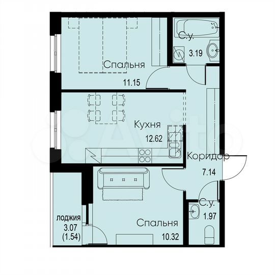 2-к. квартира, 47,9 м², 2/12 эт.