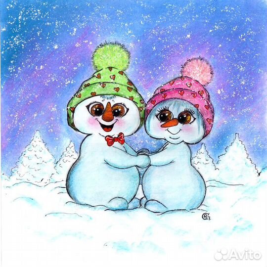 Новогодние иллюстрации (цифровые) с фоном и без