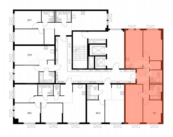 3-к. квартира, 79,1 м², 15/15 эт.
