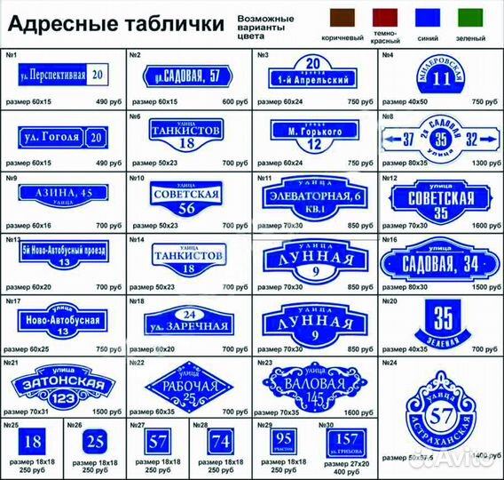 Табличка Адресный указатель