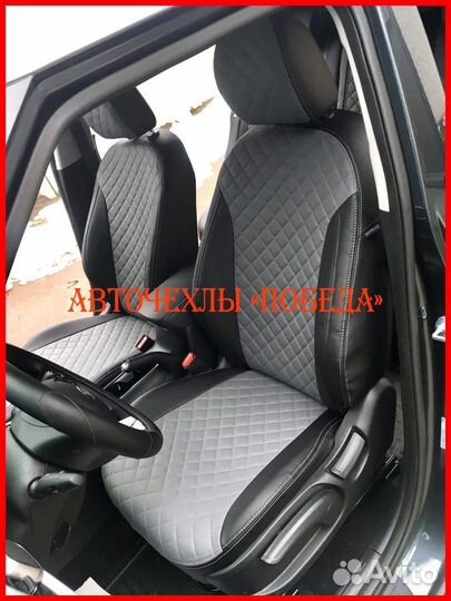 Чехлы Kia Soul 3 из экокожи чёрно-серые Ромб