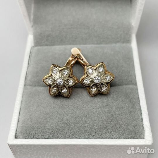 Золотые серьги малинки с бриллиантами 0,41 583