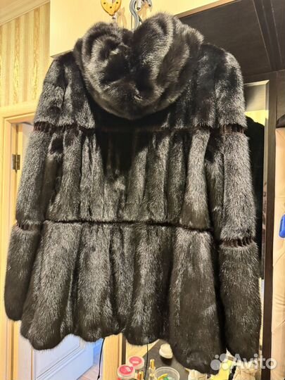 Шуба норковая 46 48 черная с капюшоном