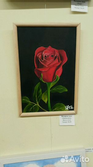 Картина маслом ''Роза красная''. Интерьерная