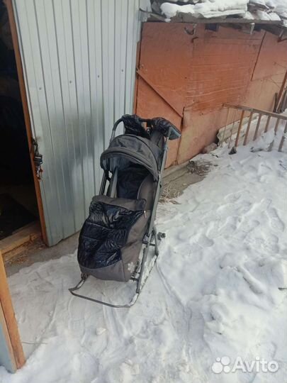 Детские санки коляска с большими колесами
