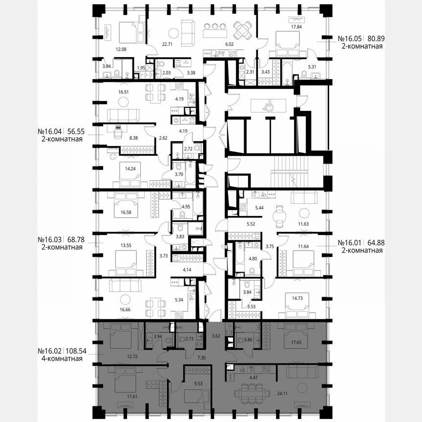4-к. квартира, 108,5 м², 16/17 эт.