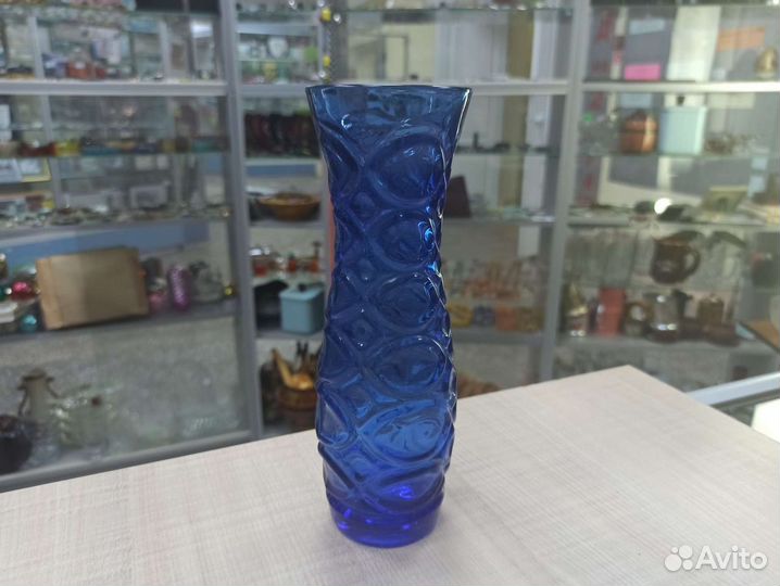 Советская Синяя Стеклянная Ваза Из СССР Ретро
