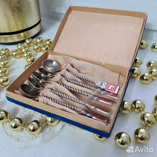 Чайные ложки СССР с филигранью олень, набор