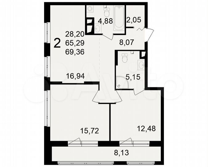 2-к. квартира, 69,4 м², 12/23 эт.