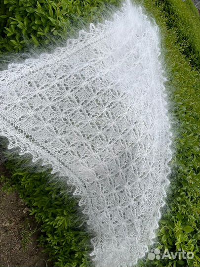 Косынка пуховая белая ажурная Козий пух