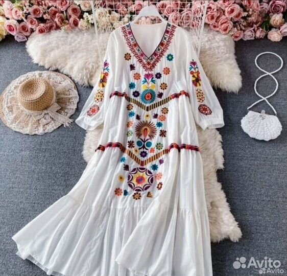 Платье бохо с вышивкой 44-50р