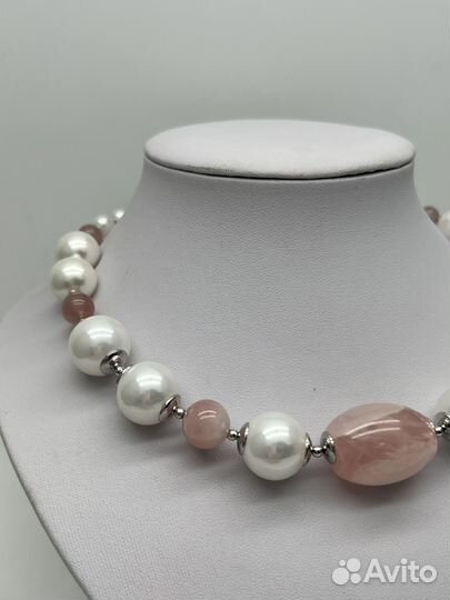 Колье и браслет из розового кварца и майорки