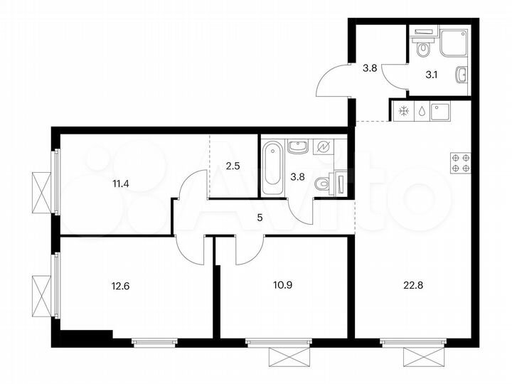 3-к. квартира, 75,9 м², 25/25 эт.