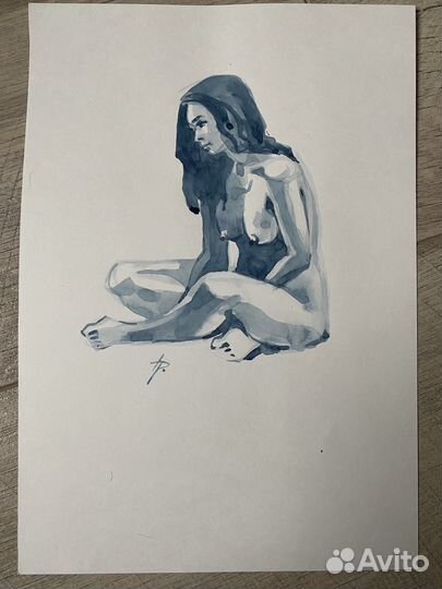 Картина акварель девушка ню