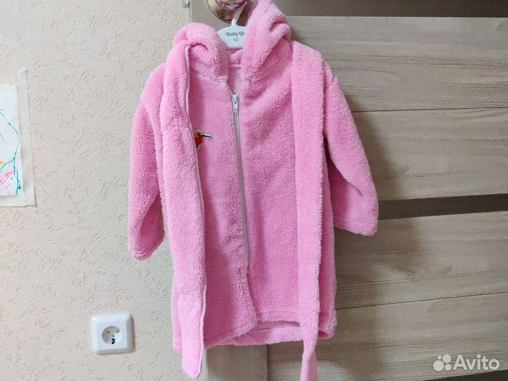 Махровый халат для девочки на молнии, 86 см