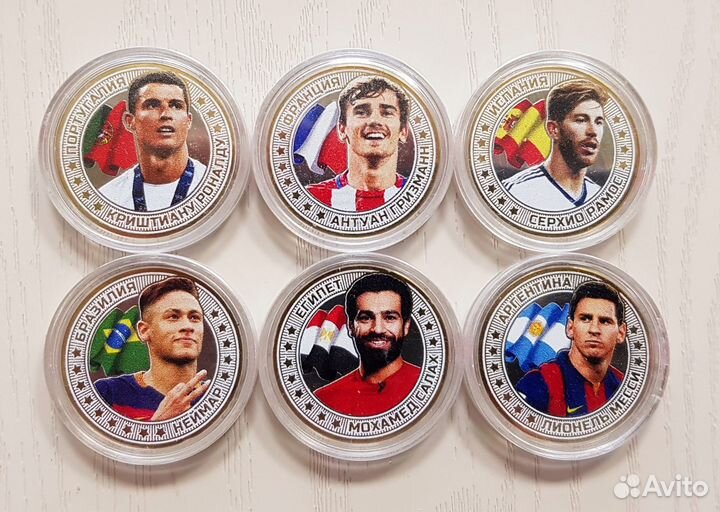 Набор монет 6 шт - 10р. Ведущие футболисты мира