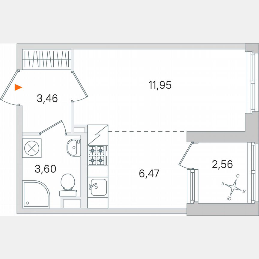 Квартира-студия, 26,8 м², 1/4 эт.