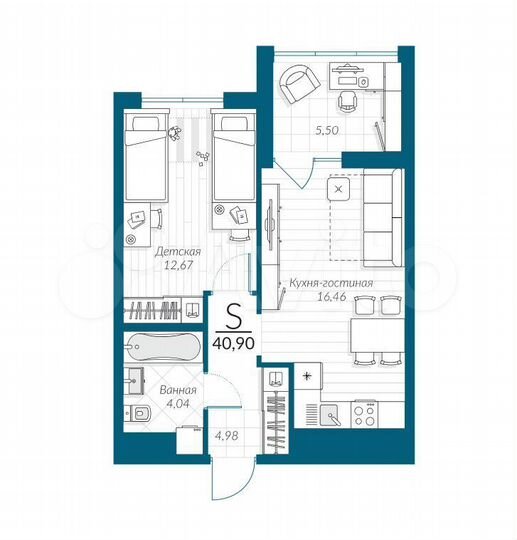 1-к. квартира, 40,9 м², 18/25 эт.