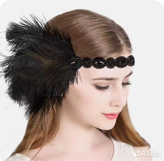 Новая повязка с пером и стразами 6 цветов