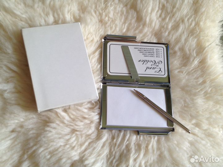 Визитница металлическая с блокнотом и ручкой новая