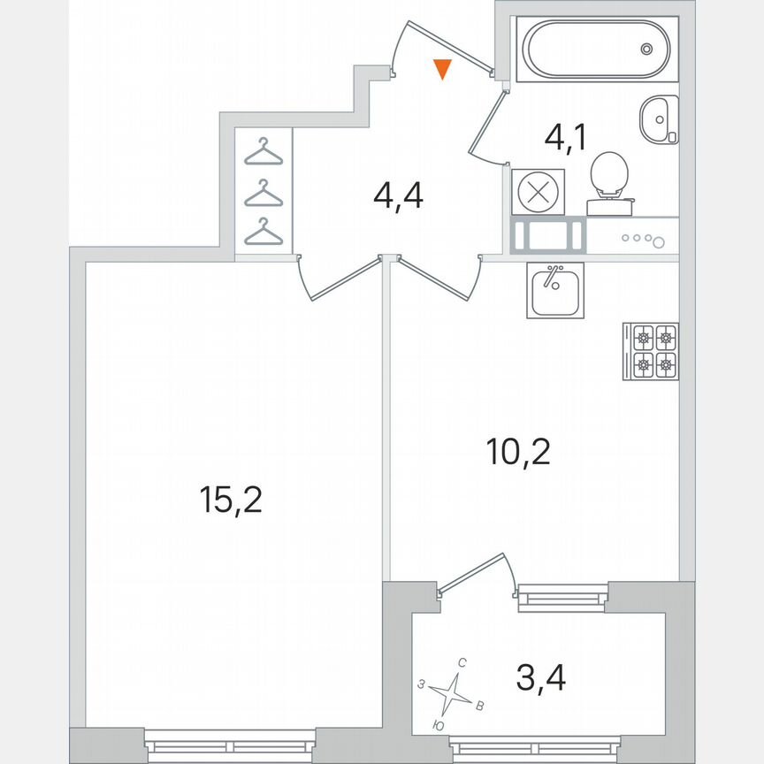 1-к. квартира, 35,6 м², 3/4 эт.