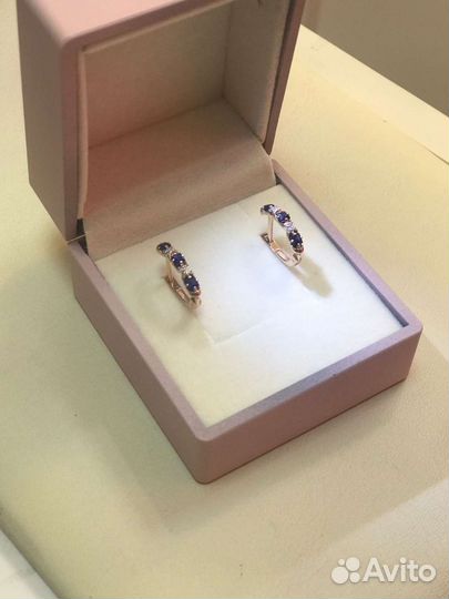 Золотые серьги сапфиры и бриллианты