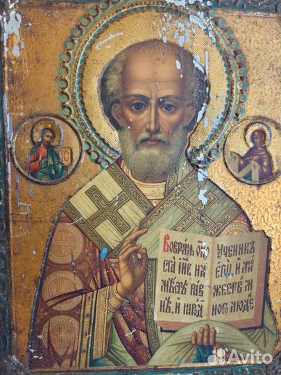 Старинная икона Святитель Николай Чудотворец, лито