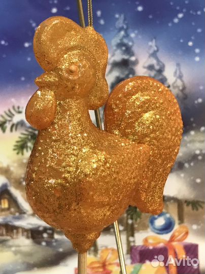 Елочная игрушка петушок на палочке Атлас Арт