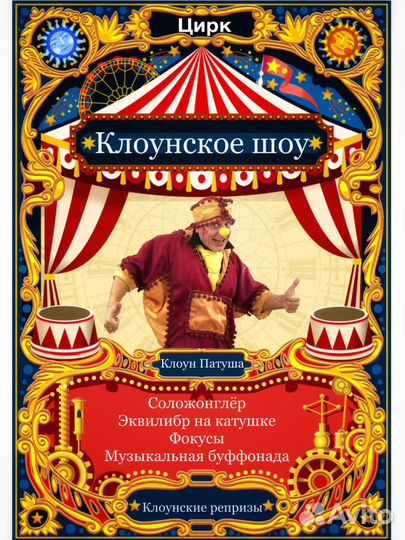Артист, клоун, фокусы, цирковое шоу на праздник
