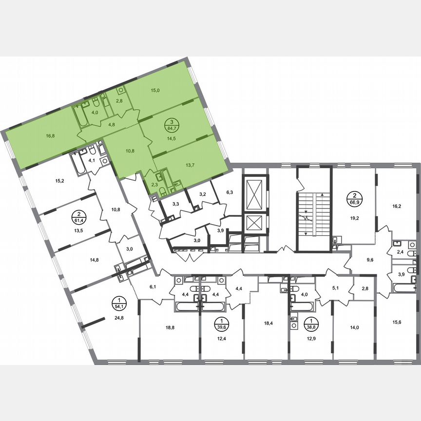 3-к. квартира, 84,7 м², 8/17 эт.