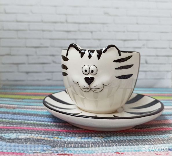 Набор чашка с блюдцем керамика Котики