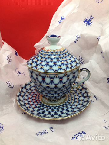 Чашка с крышкой кобальтовая сетка ифз(лфз)