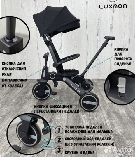 Трехколесный велосипед, реверсивное сиденье