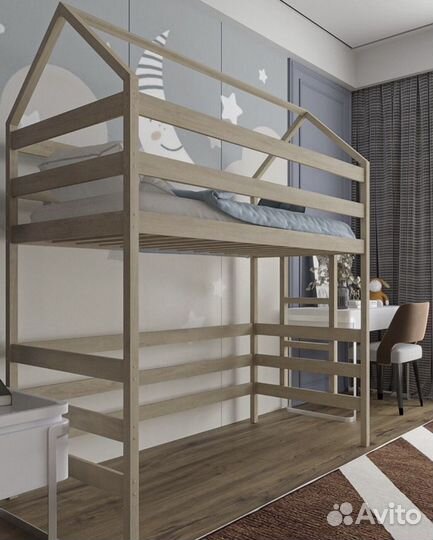 Кровать двухьярусная домик