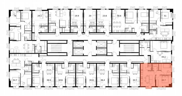 2-к. квартира, 48,7 м², 7/25 эт.
