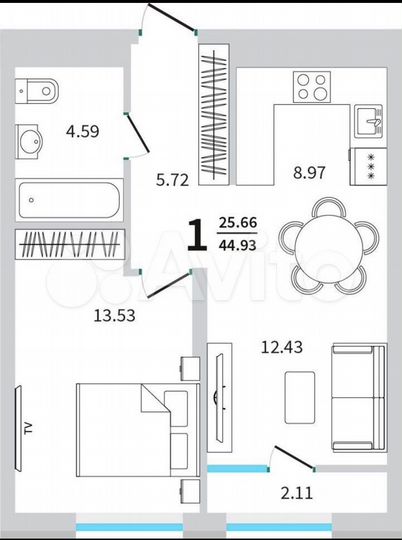 Свободного назначения, 44.95 м²