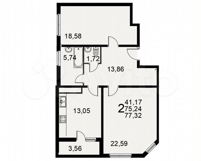 2-к. квартира, 77,3 м², 10/17 эт.
