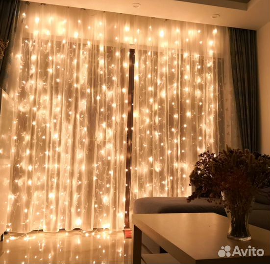 Гирлянда штора, занавес, сетка на окно