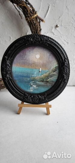 Ночное море. Картина маслом на холсте в рамке