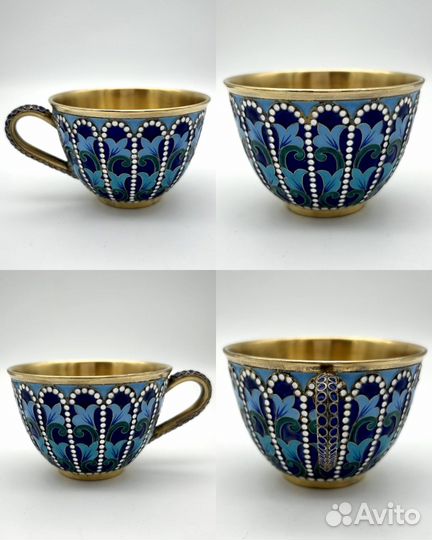 Чайная / кофейная пара серебро 916 пр эмаль 190,4г