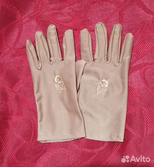 Перчатки розовые натур кожа, текстильные разноцвет