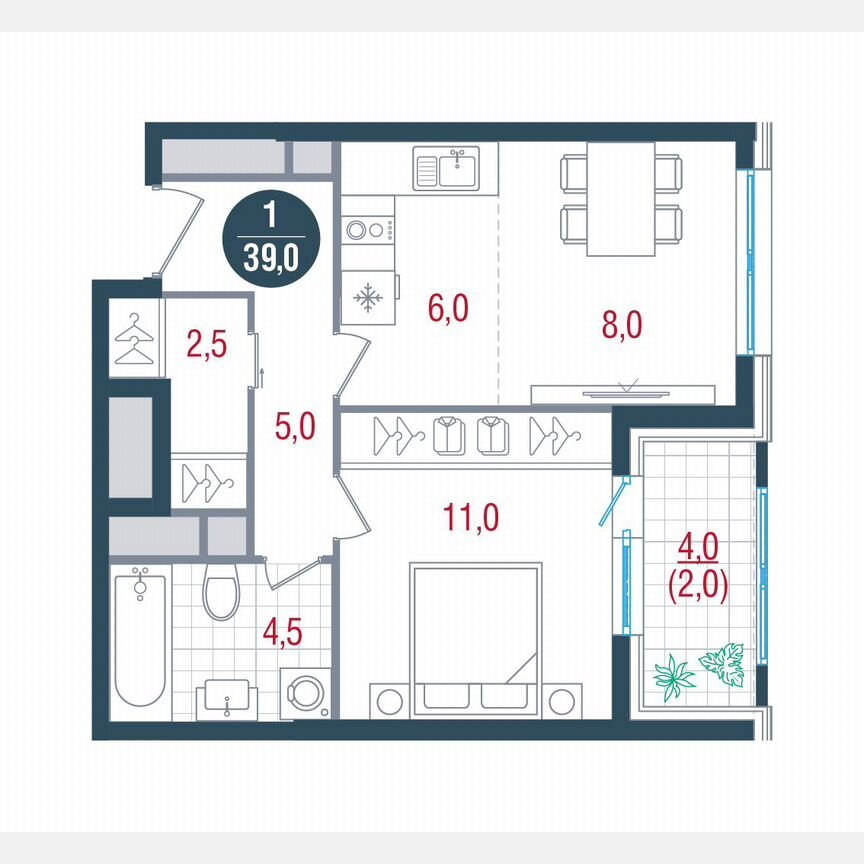 1-к. квартира, 39 м², 23/31 эт.