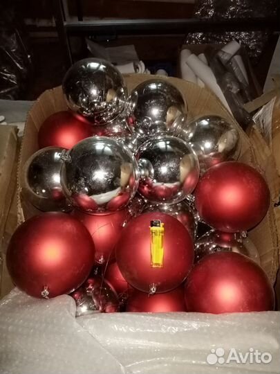 Елочные шары большие 15 см красные и серебристые