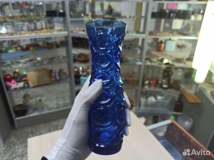 Советская Синяя Стеклянная Ваза Из СССР Ретро