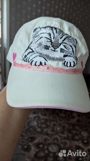 Бейсболка кепка детская белая с котёнком